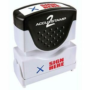ACCU-STAMP2 Message Stamp with Shutter 2-Color SIGN HERE 1-5/8&#034; x 1/2&#034; Impres...