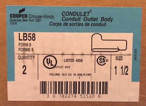 CROUSE HINDS LB58 RIGID BODY UNILET OUTLET BOX CONDULET IRON 1-1/2 CONDUIT