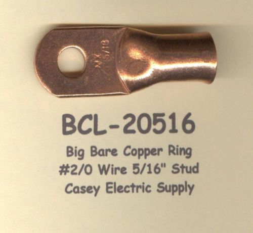 2 Big Bare Battery COPPER Ring Lug Terminal Connector #2/0 Wire 5/16&#034; Stud MOLEX