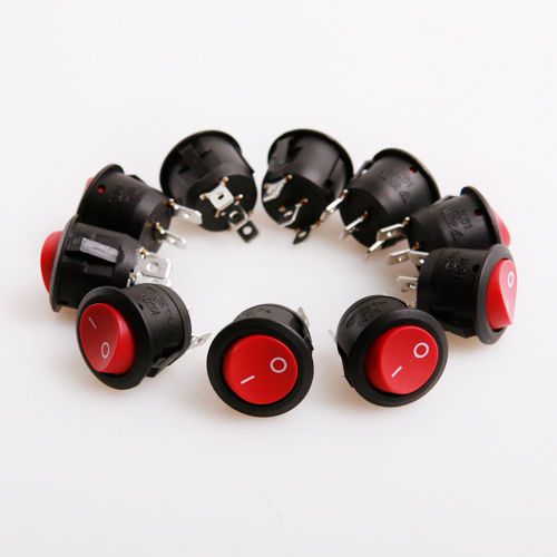 10x mini diy ac125v/250v round rocker 3-pins toggle power on/off switchs tools for sale