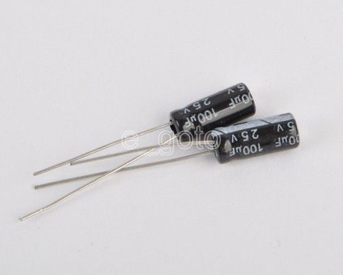 5PCS 100UF 25V Radial Electrolytic Capacitor The general size