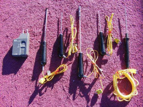 FLUKE 80TK THERMOCOUPLE ADAPTER WITH 5 LONG SPECIALTY PROBES!