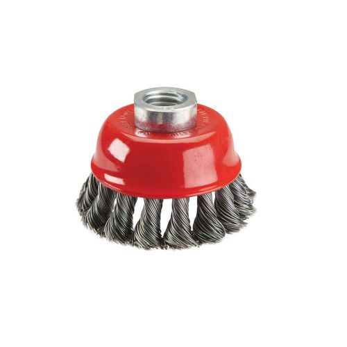 Grinder 2-1/2&#034; twisted wire cup brush, universal 5/8-11&#034;arbor, 12,500 rpm max for sale