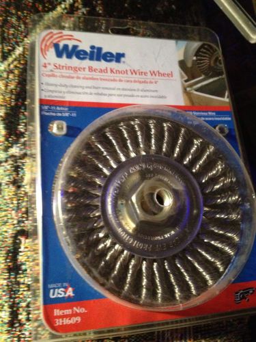 3count. Weiler 4&#034; Stringer Bead Knot Wire Wheel. 5/8&#034; -11 Arbor  New. Stainless.