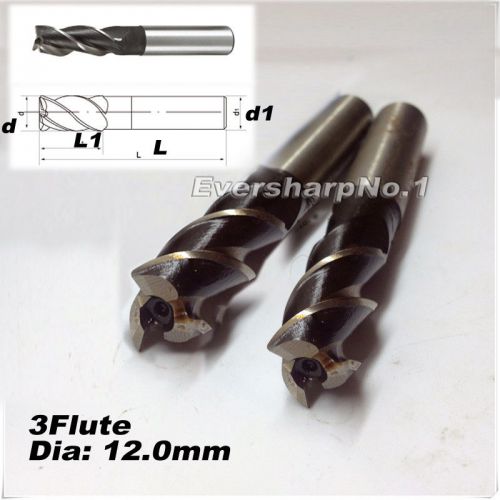 High quality lot 5pcs hss 3flutes end mill cutting dia 12.0mm shank dia 12.0mm for sale