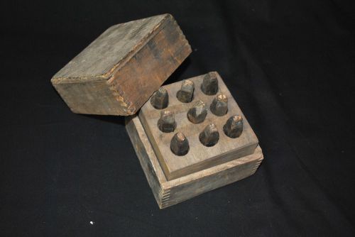 VINTAGE METAL NUMBERS TOOL PUNCH SET IN WOODEN DOVETAIL BOX