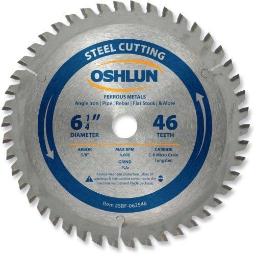 Oshlun SBF-062546 6-1/4-in 46 Tooth TCG Saw Blade W/ 5/8-in Arbor for Mild Steel