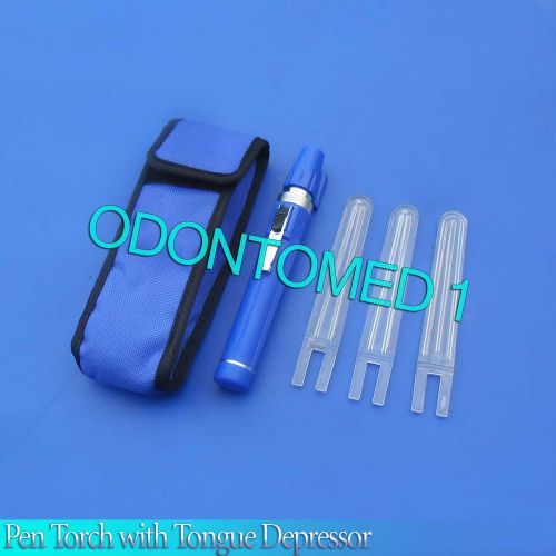 Fiberoptic Pen Torch with 3 Tongue Depressors Blue Color -ODM-580