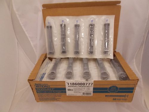 New kendall monoject 60cc luer lock syringe w/ tip cap - box of 30 for sale