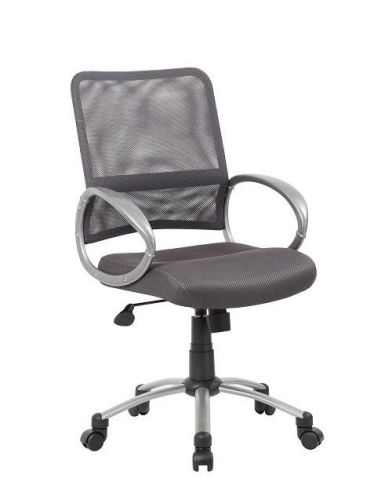 B6416 BOSS CHARCOAL GRAY MESH BACK WITH PEWTER FINISH OFFICE TASK CHAIR