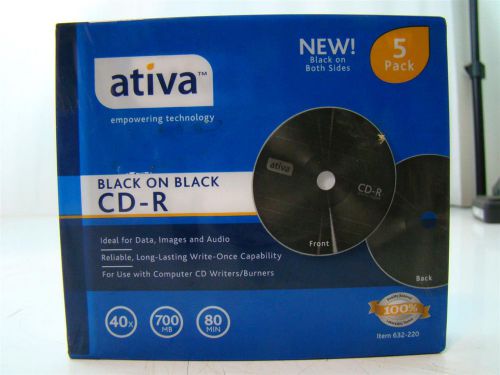 5PK Ativa Black On Black CD-R 40x 700MB 80Min 632-220