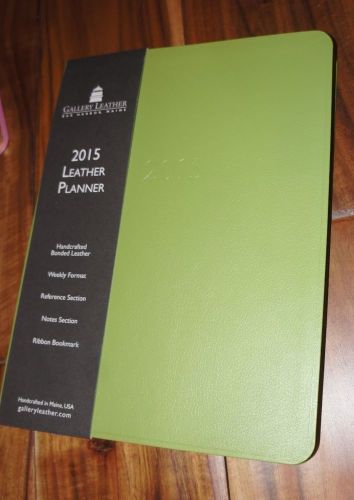 Gallery Leather APPLE GREEN Bonded Leather 2015 Planner Calendar 5.5 x 8 inch