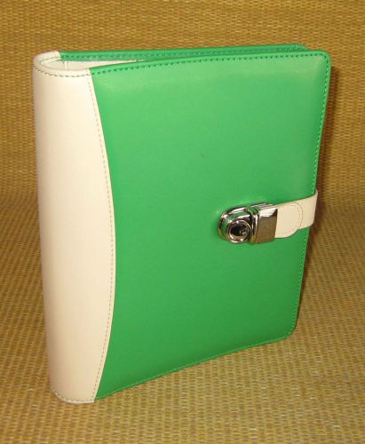 Classic 1.125&#034; Rings | *NEW* Green/Ivory LEATHER FRANKLIN COVEY Planner/Binder