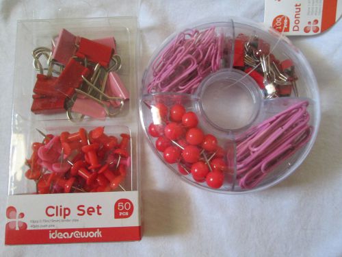 Paper clips Binder clips Push pins fun colors PINK RED 150 pieces NEW