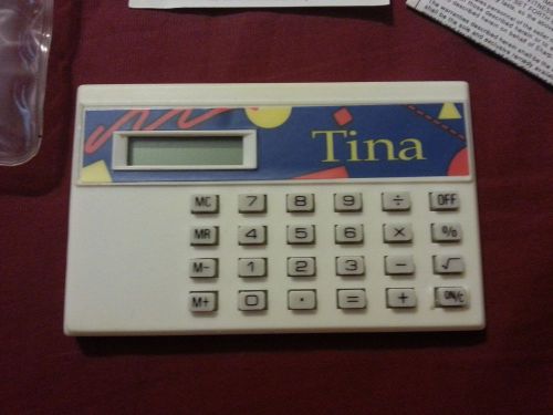 Plastic Small purse-size Calculator personalized &#034; Tina &#034; cover instructions EUC