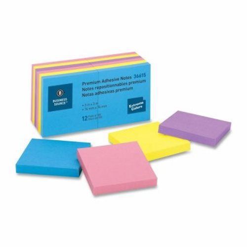 Business Source Adhesive Notes, 100 Sht/PD, 3&#034;x3&#034;, 12/PK, Assorted (BSN36615)