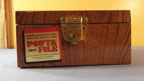 Vintage Metal Porta File Check Box Wood Grain with Key by Ballonoff Cleveland,OH