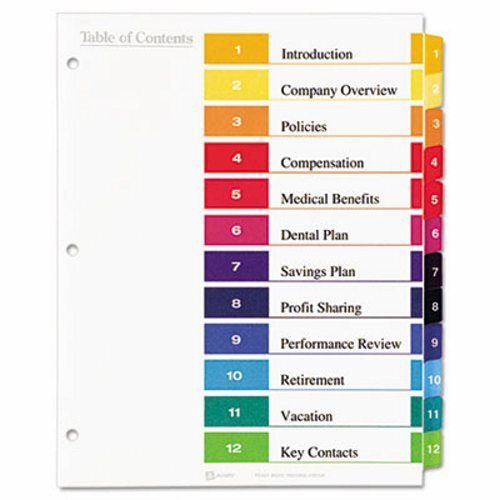 Avery Ready Index Contents Divider, 1-12, Multicolor, Letter, 6 Sets (AVE11196)