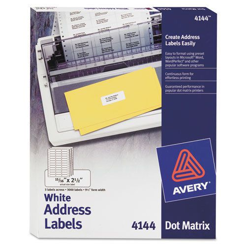 Dot matrix printer address labels, 3 across, 15/16 x 2-1/2, white, 3000/box for sale
