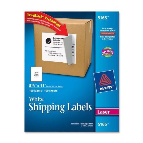 Avery easy peel mailing label - 8.50&#034; width x 11&#034; length - 100 / box - (5165) for sale