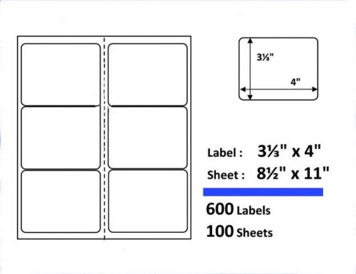 S6 600 Shipping Labels 3-1/3&#034;x4&#034; Mailing Address 100 Sheets Comparable to 5164