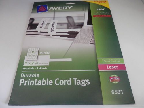 Avery Heat-Resistant Printable Cord Tags, 1&#034; x 2-1/4&#034;, White, 50/PK