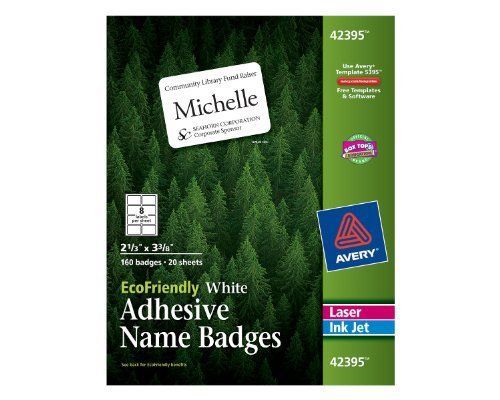 Avery Ecofriendly Name Badge Labels - 2.33&#034; Width X 3.38&#034; Length - 20 (42395)