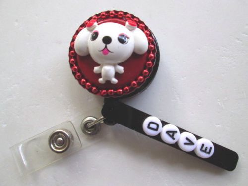 PUPPY DOG PERSONALIZED ID BADGE REEL RETRACTABLE HOLDER MEDICAL,,NURSE,OFFICE