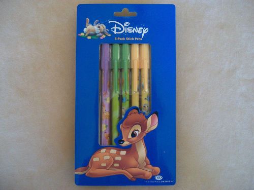 Disney Bambi &amp; Thumper Set Of 5 Stick Pens By National Design, NEW IN PACKAGE!!