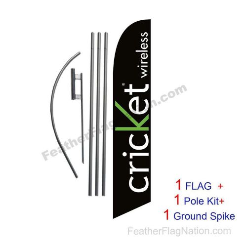 Black Cricket Wireless Feather Banner Swooper Flag Kit with pole+spike
