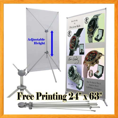 Grasshopper X Banner Stand 24&#034; x 63 Free Graphic Print Premium Roll Up Tradeshow
