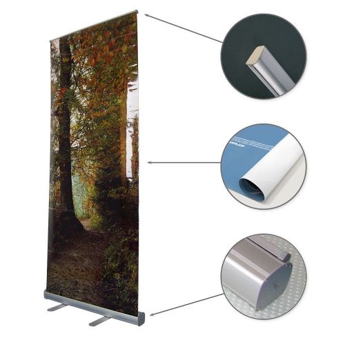 Economy adjustable roll up banner stand (33&#034; w x 79&#034; h) with adjustable pole for sale