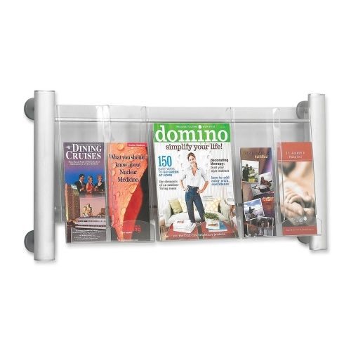Luxe Magazine Rack, Three Compartments, 31-3/4w x 5d x 15-1/4h, Clear/Silver