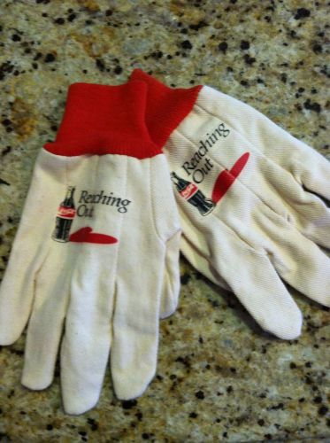 New! Work Gloves - &#034;Cocacola -Reaching Out !&#034;Red And White Cotton Canvas -Fun!