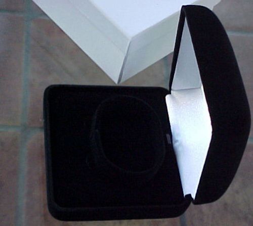 Domed BLACK VELVET Bracelet Bangle Jewelry GIFT Box w/display arm &amp; two ledges