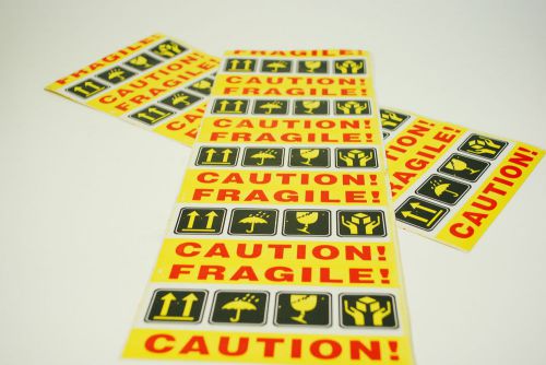 100 pc (120x70mm) 2.8x4.8 in fragile handle w care shipping label/sticker a020 for sale