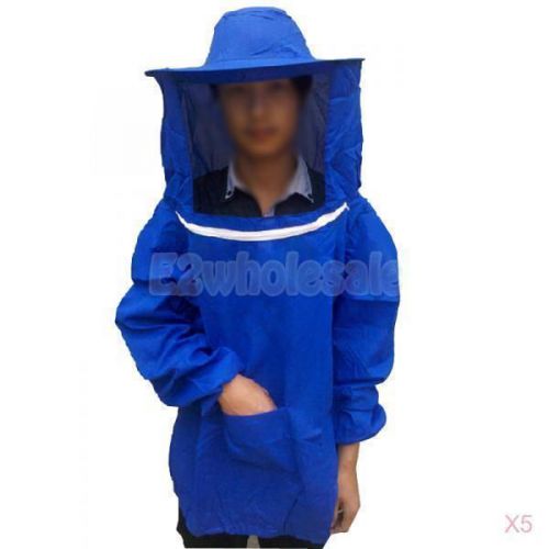 5pcs blue beekeeping jacket veil bee protect dress smock pull over hat equipment for sale