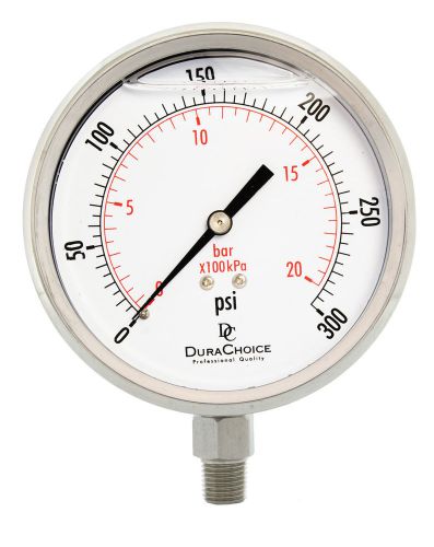 4&#034; all stainless steel oil filled pressure gauge - 1/4&#034; npt lower mount 300psi for sale