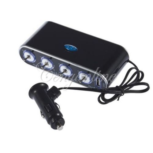 4 Way Car Cigarette Lighter Socket Splitter Charger 12V/24V USB+LED Light Switch