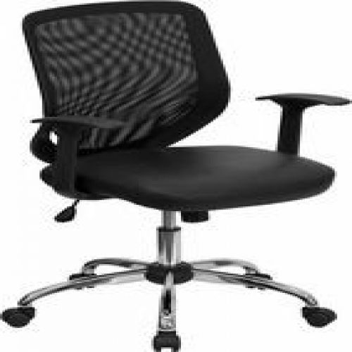 Flash Furniture LF-W95-LEA-BK-GG Mid-Back Black Office Chair with Mesh Back and