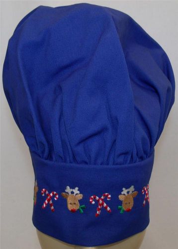 Christmas Reindeer &amp; Festive Holiday Candy Canes Adult Blue Chef Hat Christmas
