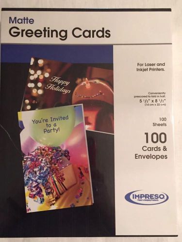 Impreso Matte Greeting Cards - Laser Jet Or Inkjet - 100 Cards And Envelopes