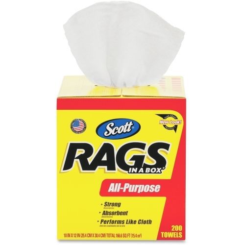 KIM75260 Rags In A Box, w/ Handle, 10&#034;x13&#034;, 200 Towels/BX, White
