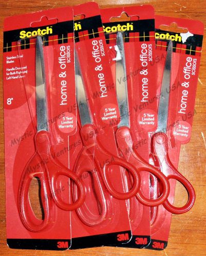4 Pair 8&#034; Scotch Home and Office Scissors 5 YEAR WARRANTY - FAST FREE USA SHIP!