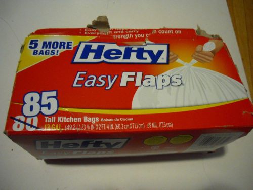 New ! hefty easy flaps tall-kitchen trash bags, 13gal, white, 85/box  pcte27585 for sale