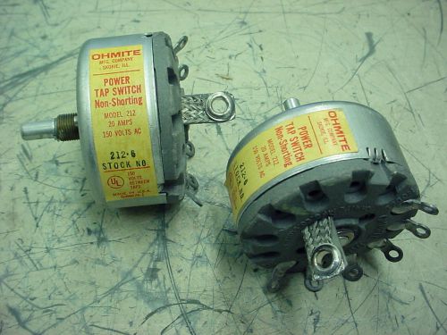 (2) Ohmite Power Tap Switches Non-Shorting 212 20 Amps 150V 212-6 NEW