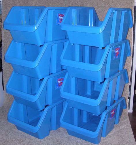 2176/ blue 8 storage bin dabble sided opening plastic stackable stack up lot for sale