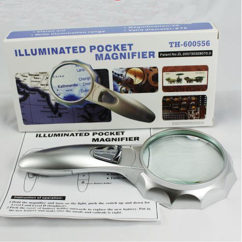 4X 75MM Handheld Magnifying Glass Magnifier Loupe Reading Map With 6 LED Light