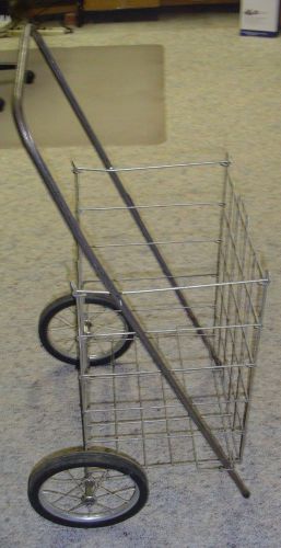 Vintage laundry flea market shopping collapsible wire cart basket 2 wheels rare for sale