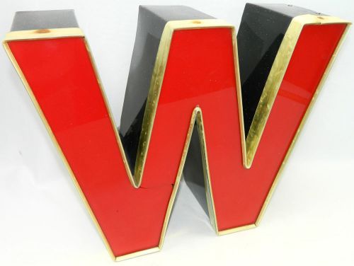 12.5&#034; Large Wall Sign Neon Lighted Black Red Plastic &amp; Metal Name Block Letter W